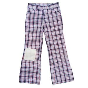 Vintage 1970's Super Denim Plaid Bell Bottom Pants Boys Size 12 Husky